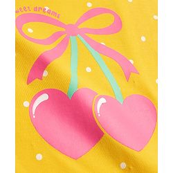Babyhug Cotton Knit Half Sleeves Nighty With Polka Dot Print - Yellow