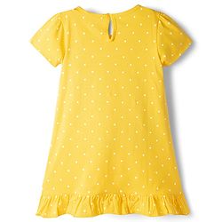 Babyhug Cotton Knit Half Sleeves Nighty With Polka Dot Print - Yellow