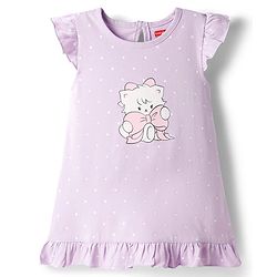 Babyhug Cotton Knit Half Sleeves Polka Sots & Kitty Printed Nighty - Lavender