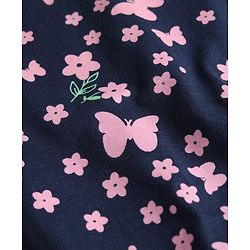 Babyhug Cotton Knit Half Sleeves Nighty With Floral & Butterfly Print - Navy Blue