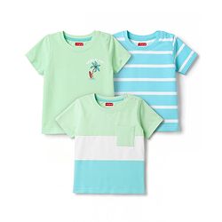 Babyhug 100% Cotton Knit T-Shirts Half Sleeves with Graphics Light/Sky Blue 6-9 Months Pack of 3