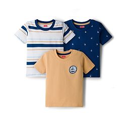 Babyhug Cotton Knit Half Sleeves Round Neck Graphic & Striped T-Shirts Pack of 3 Multi Color 6-9 Months