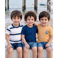 Babyhug Cotton Knit Half Sleeves Round Neck Graphic & Striped T-Shirts Pack of 3 Multi Color 6-9 Months