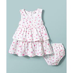 Babyhug Cotton Woven Frocks with Bloomer/Shorts Floral Print White 0-0 Months