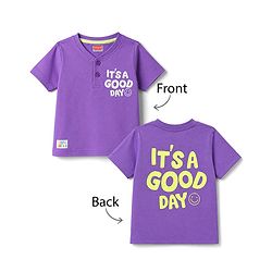 Babyhug 100% Cotton Knit Half Sleeves T-Shirt With Front & Back Text Print - Purple