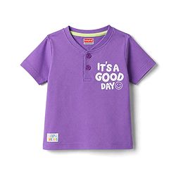 Babyhug 100% Cotton Knit Half Sleeves T-Shirt With Front & Back Text Print - Purple