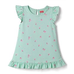 Babyhug Cotton Knit Half Sleeves Strawberry Printed Nighty - Light Blue