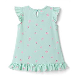 Babyhug Cotton Knit Half Sleeves Strawberry Printed Nighty - Light Blue