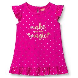Babyhug Cotton Knit Half Sleeves Polka Dots & Foil Printed Nighty - Red