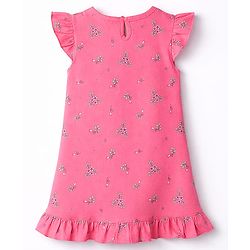Babyhug Cotton Knit Half Sleeves Nighty With Floral Print - Pink