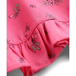 Babyhug Cotton Knit Half Sleeves Nighty With Floral Print - Pink