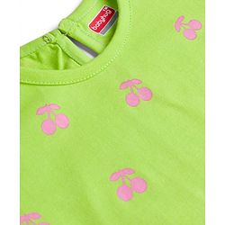 Babyhug Cotton Knit Half Sleeves Nighty With Cherry Print - Green