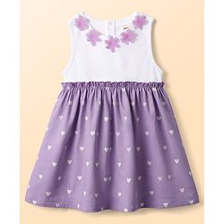 Babyhug Cotton Knit Frocks with Bloomer/Shorts Sleeveless with Flower Applique Lavender 0-0 Months