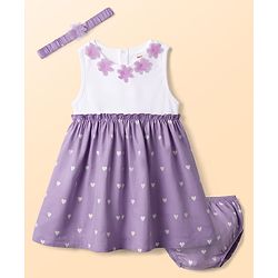 Babyhug Cotton Knit Frocks with Bloomer/Shorts Sleeveless with Flower Applique Lavender 0-0 Months