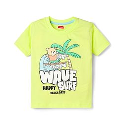 Babyhug Cotton Knit Half Sleeves T-Shirt With Surfing Print - Multicolor