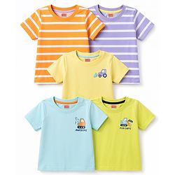 Babyhug 100% Cotton Knit T-Shirts Half Sleeves with Graphics Multi Color 6-9 Months Pack of 5
