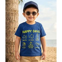 Babyhug Cotton Knit Half Sleeves T-Shirt with Text & Vehicle Graphics - Navy Blue