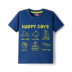Babyhug Cotton Knit Half Sleeves T-Shirt with Text & Vehicle Graphics - Navy Blue