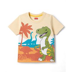 Babyhug 100% Cotton Knit Half Sleeves T-Shirts With Dino Graphic - Cream