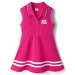 Babyhug Knit Sleeveless Frock With New York Print - Dark Pink