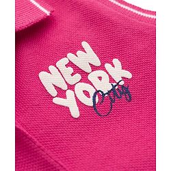 Babyhug Knit Sleeveless Frock With New York Print - Dark Pink