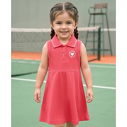 Babyhug Knit Sleeveless Frock With Heart Print - Pink