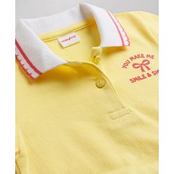 Babyhug Cotton Knit Half Sleeves Collared Frock with Text Print - Yellow