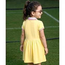 Babyhug Cotton Knit Half Sleeves Collared Frock with Text Print - Yellow