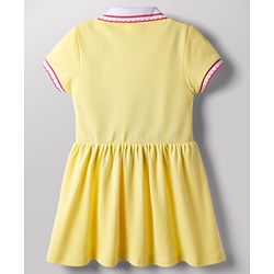 Babyhug Cotton Knit Half Sleeves Collared Frock with Text Print - Yellow