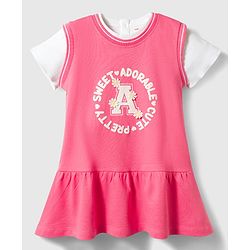Babyhug Cotton Knit Frocks with Inner Tee Sweet Adorable Cute Graphic Pink 9-12 Months