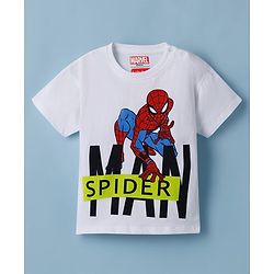 Babyhug Marvel Single Jersey Knit Half Sleeves T-Shirt with Spiderman Graphic - White