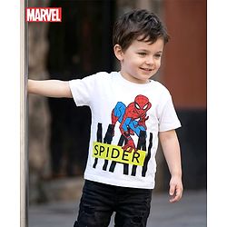 Babyhug Marvel Single Jersey Knit Half Sleeves T-Shirt with Spiderman Graphic - White