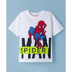Babyhug Marvel Single Jersey Knit Half Sleeves T-Shirt with Spiderman Graphic - White