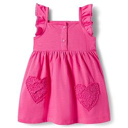 Babyhug Knit Sleeveless Frock With Heart Patch - Dark Pink