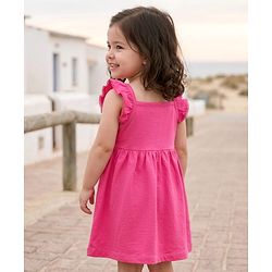 Babyhug Knit Sleeveless Frock With Heart Patch - Dark Pink