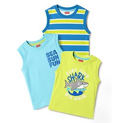 Babyhug Cotton Knit T-Shirts Sleeveless Graphic Light/Sky Blue 6-9 Months Pack of 3