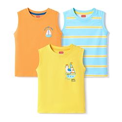 Babyhug Cotton Knit T-Shirts Sleeveless with Graphics Multi Color 6-9 Months Pack of 3