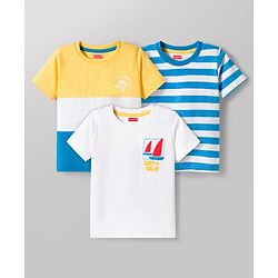Babyhug Cotton Knit Half Sleeves T-Shirts with Stripes & Surf & Vacay Text Graphics Pack of 3 - Multicolor