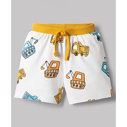 Babyhug Cotton Knit Mid Thigh Construction Vehicles Printed Shorts Pack Of 3 - Multi Color