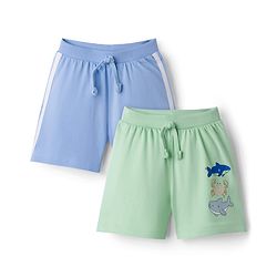 Babyhug Cotton Knit Mid Thigh Length Shorts with Sea Life Print & Tape Detailing Pack of 2 - Multicolor