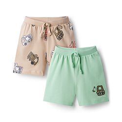 Babyhug Cotton Knit Mid Thigh Length Shorts with Sea Vehicle Print Pack of 2 - Multicolor