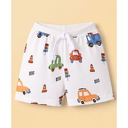 Babyhug Cotton Knit Mid Thigh Vehicles Printed Shorts Pack Of 2 - Multi Color