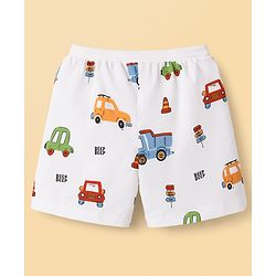 Babyhug Cotton Knit Mid Thigh Vehicles Printed Shorts Pack Of 2 - Multi Color