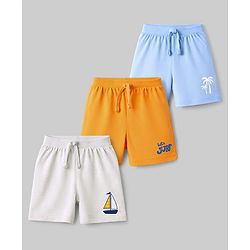 Babyhug Cotton Single Jersey Knit Mid Thigh Shorts With Beach Theme Print Pack of 3 - Multicolor