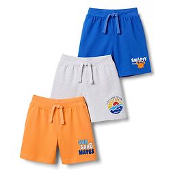 Babyhug Cotton Single Jersey Knit Mid Thigh Shorts with Sun & Text Print Pack Of 3 -  Multicolour