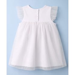 Babyhug Mesh Knit Frill Sleeves One Piece Dress/Frock With Floral Embroidery - White