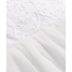 Babyhug Mesh Knit Frill Sleeves One Piece Dress/Frock With Floral Embroidery - White