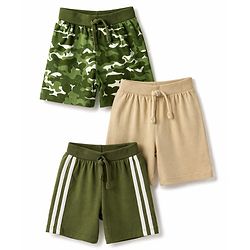 Babyhug Cotton Knit Mid Thigh Camouflage Printed Shorts Pack Of 3 - Multicolor