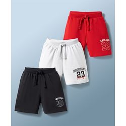 Babyhug Cotton Knit Mid Thigh Text Printed Shorts Pack Of 3 - Multicolor