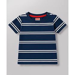Babyhug 100% Cotton Knit Half Sleeves Striped Beach Theme Text Printed T-Shirts Pack Of 5 - Multicolor